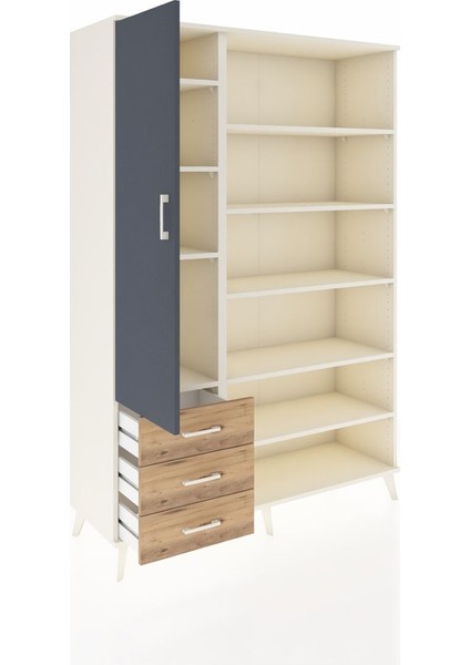 Hyperion Dolap 9 Raflı 3 Çekmeceli 3 Kapaklı 132X44X195 Aytaşı-Antrasit/çam indirimleri