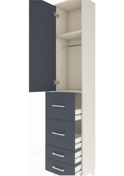 Arges Dolap 2 Raflı 4 Çekmeceli Tek Askılı 44X30X221 Aytaşı-Antrasit indirimleri