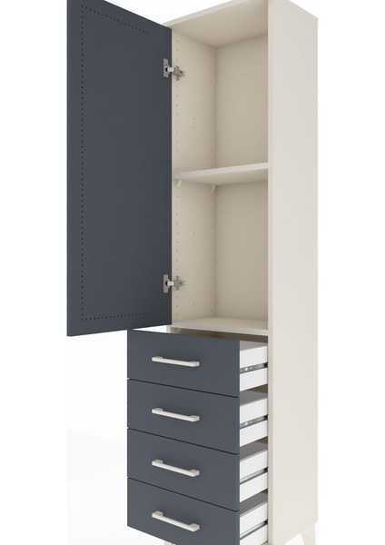 Arges Dolap 2 Raflı 4 Çekmeceli Tek Kapaklı 44X30X182 Aytaşı-Antrasit indirimleri