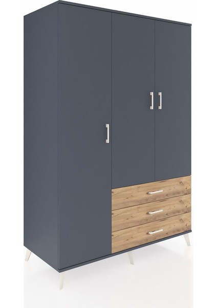 Kronos Dolap 6 Raflı 3 Çekmeceli Tek Askılı 132X59X195 Antrasit-Antrasit/çam fiyatları