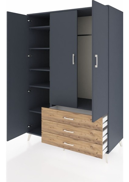 Kronos Dolap 6 Raflı 3 Çekmeceli Tek Askılı 132X59X195 Antrasit-Antrasit/çam modelleri