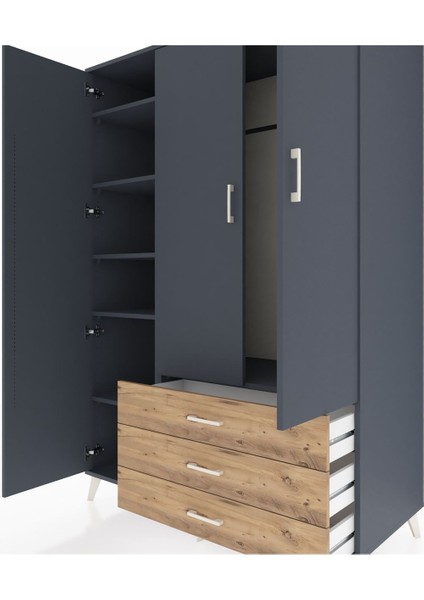 Kronos Dolap 6 Raflı 3 Çekmeceli Tek Askılı 132X59X195 Antrasit-Antrasit/çam fırsatları