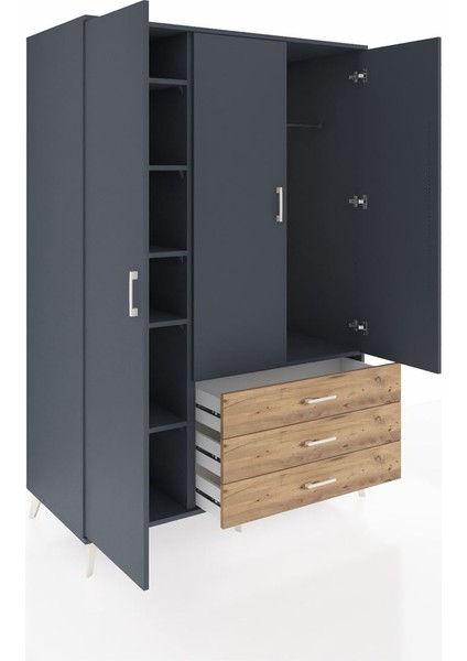 Kronos Dolap 6 Raflı 3 Çekmeceli Tek Askılı 132X59X195 Antrasit-Antrasit/çam indirimleri