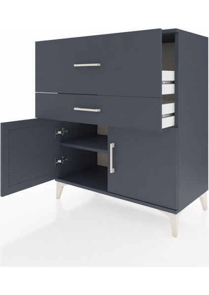 Hyperion Şifonyer Tek Raflı 2 Çekmeceli 2 Kapaklı 88X44X106 Antrasit-Antrasit fırsatları
