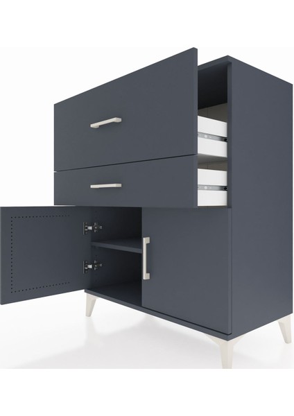 Hyperion Şifonyer Tek Raflı 2 Çekmeceli 2 Kapaklı 88X44X106 Antrasit-Antrasit indirimleri