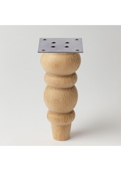 Bohem 17 cm Boyasız Ham Doğal Ahşap Ayak Silindir Mobilya Koltuk Kanepe Ayağı Metal Aparat Dahil