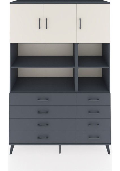 Hyperion Dolap 8 Raflı 8 Çekmeceli 3 Kapaklı 132X44X195 Antrasit-Aytaşı/antrasit