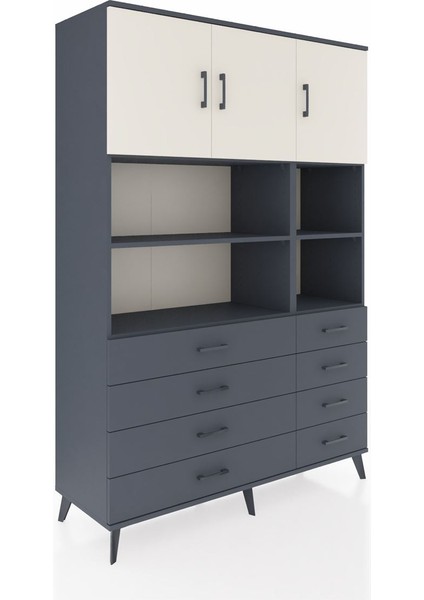 Hyperion Dolap 8 Raflı 8 Çekmeceli 3 Kapaklı 132X44X195 Antrasit-Aytaşı/antrasit fiyatları