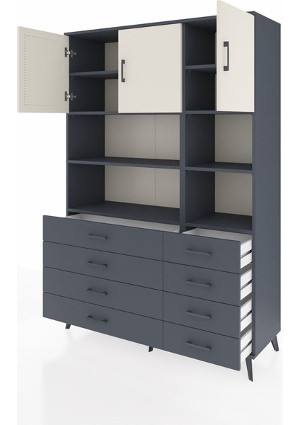 Hyperion Dolap 8 Raflı 8 Çekmeceli 3 Kapaklı 132X44X195 Antrasit-Aytaşı/antrasit modelleri
