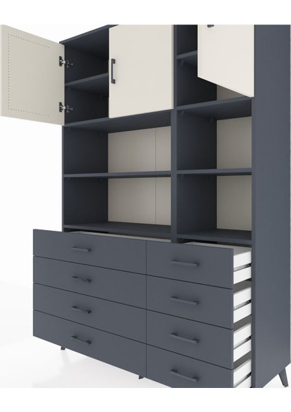 Hyperion Dolap 8 Raflı 8 Çekmeceli 3 Kapaklı 132X44X195 Antrasit-Aytaşı/antrasit fırsatları