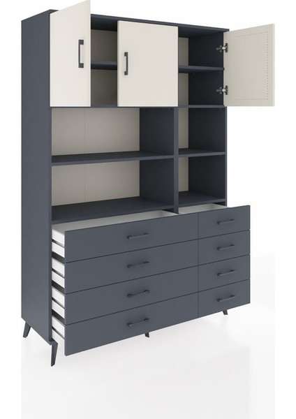 Hyperion Dolap 8 Raflı 8 Çekmeceli 3 Kapaklı 132X44X195 Antrasit-Aytaşı/antrasit indirimleri