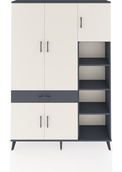 Arges Dolap 10 Raflı Tek Çekmeceli 5 Kapaklı 132X30X195 Antrasit-Aytaşı/antrasit