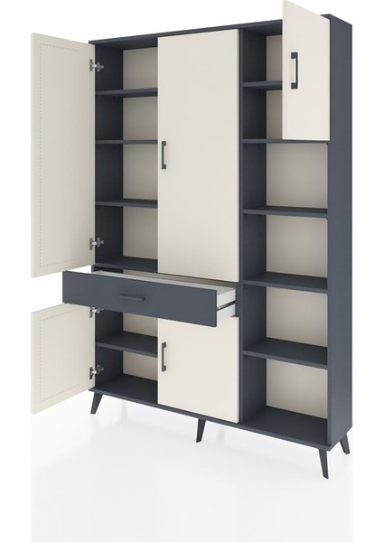 Arges Dolap 10 Raflı Tek Çekmeceli 5 Kapaklı 132X30X195 Antrasit-Aytaşı/antrasit modelleri