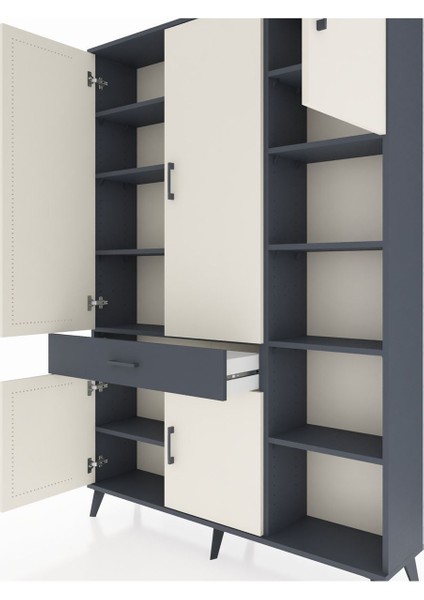 Arges Dolap 10 Raflı Tek Çekmeceli 5 Kapaklı 132X30X195 Antrasit-Aytaşı/antrasit fırsatları