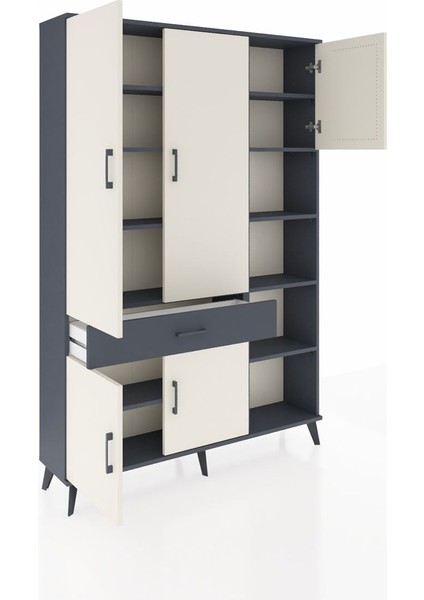 Arges Dolap 10 Raflı Tek Çekmeceli 5 Kapaklı 132X30X195 Antrasit-Aytaşı/antrasit indirimleri