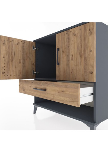 Hyperion Şifonyer Tek Raflı Tek Çekmeceli 2 Kapaklı 88X44X96 Antrasit-Çam indirimleri