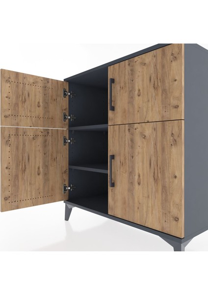 Hyperion Şifonyer 2 Raflı 4 Kapaklı 88X44X96 Antrasit-Çam indirimleri