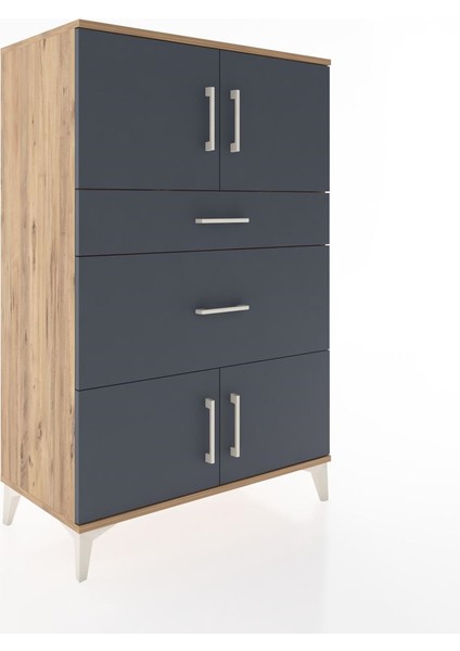 Hyperion Dolap Tek Raflı 2 Çekmeceli 4 Kapaklı 88X44X134 Çam-Antrasit fiyatları