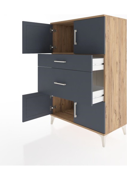 Hyperion Dolap Tek Raflı 2 Çekmeceli 4 Kapaklı 88X44X134 Çam-Antrasit fırsatları