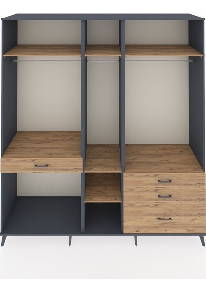 Kronos Dolap 7 Raflı 4 Çekmeceli 3 Askılı 220X59X243 Antrasit-Çam/çam