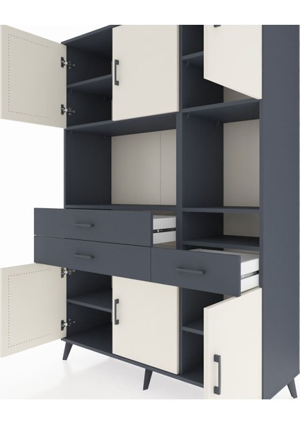 Hyperion Dolap 9 Raflı 3 Çekmeceli 6 Kapaklı 132X44X195 Antrasit-Aytaşı/antrasit fırsatları