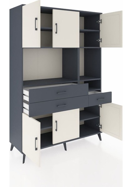 Hyperion Dolap 9 Raflı 3 Çekmeceli 6 Kapaklı 132X44X195 Antrasit-Aytaşı/antrasit indirimleri
