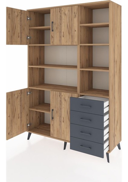 Hyperion Dolap 9 Raflı 4 Çekmeceli 4 Kapaklı 132X44X195 Çam-Çam/antrasit modelleri