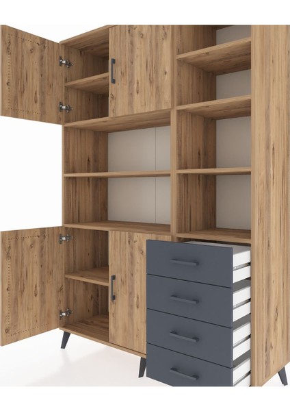 Hyperion Dolap 9 Raflı 4 Çekmeceli 4 Kapaklı 132X44X195 Çam-Çam/antrasit fırsatları