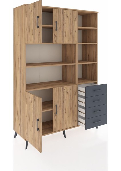 Hyperion Dolap 9 Raflı 4 Çekmeceli 4 Kapaklı 132X44X195 Çam-Çam/antrasit indirimleri