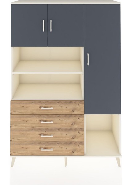Hyperion Dolap 8 Raflı 4 Çekmeceli 3 Kapaklı 132X44X195 Aytaşı-Antrasit/çam