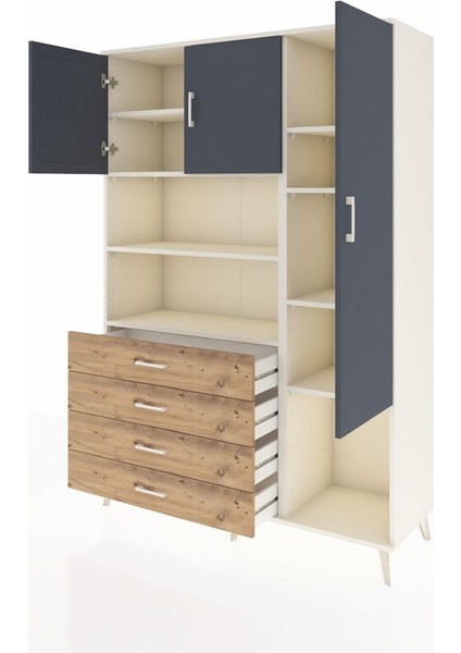 Hyperion Dolap 8 Raflı 4 Çekmeceli 3 Kapaklı 132X44X195 Aytaşı-Antrasit/çam modelleri