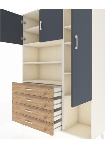 Hyperion Dolap 8 Raflı 4 Çekmeceli 3 Kapaklı 132X44X195 Aytaşı-Antrasit/çam fırsatları