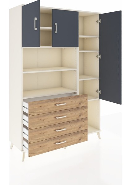 Hyperion Dolap 8 Raflı 4 Çekmeceli 3 Kapaklı 132X44X195 Aytaşı-Antrasit/çam indirimleri