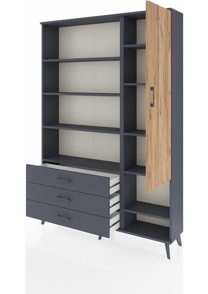 Arges Dolap 9 Raflı 3 Çekmeceli Tek Kapaklı 132X30X195 Antrasit-Çam/antrasit modelleri