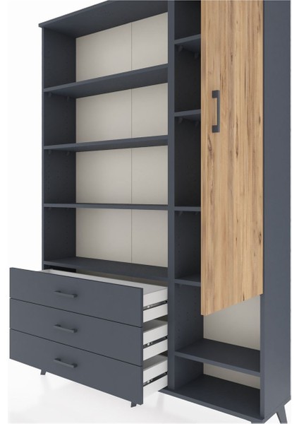 Arges Dolap 9 Raflı 3 Çekmeceli Tek Kapaklı 132X30X195 Antrasit-Çam/antrasit fırsatları