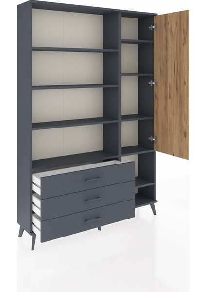 Arges Dolap 9 Raflı 3 Çekmeceli Tek Kapaklı 132X30X195 Antrasit-Çam/antrasit indirimleri