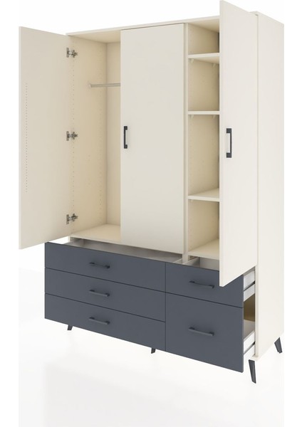 Hyperion Dolap 5 Raflı 5 Çekmeceli Tek Askılı 132X44X195 Aytaşı-Aytaşı/antrasit modelleri