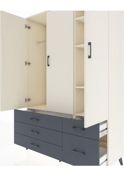 Hyperion Dolap 5 Raflı 5 Çekmeceli Tek Askılı 132X44X195 Aytaşı-Aytaşı/antrasit fırsatları