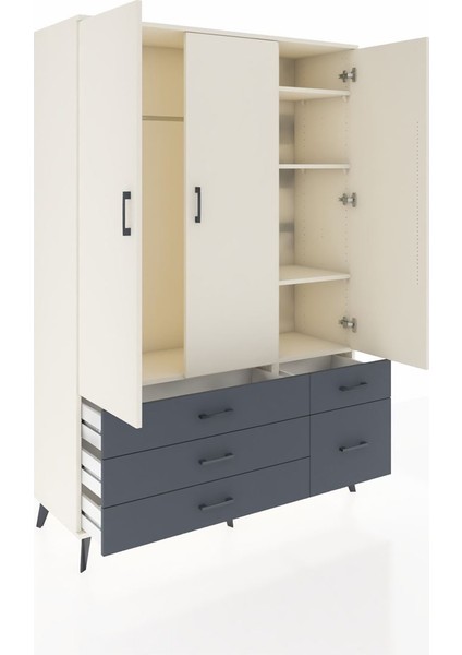 Hyperion Dolap 5 Raflı 5 Çekmeceli Tek Askılı 132X44X195 Aytaşı-Aytaşı/antrasit indirimleri