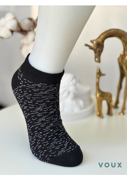 Pamuklu Çizgi Desenli Siyah Kadın Sneaker Çorap 12 'li