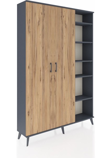 Arges Dolap 7 Raflı 2 Kapaklı Tek Askılı 132X30X195 Antrasit-Çam/antrasit fiyatları