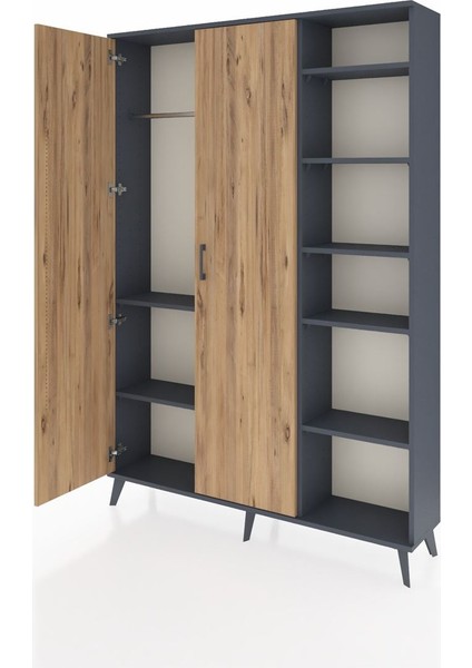 Arges Dolap 7 Raflı 2 Kapaklı Tek Askılı 132X30X195 Antrasit-Çam/antrasit modelleri