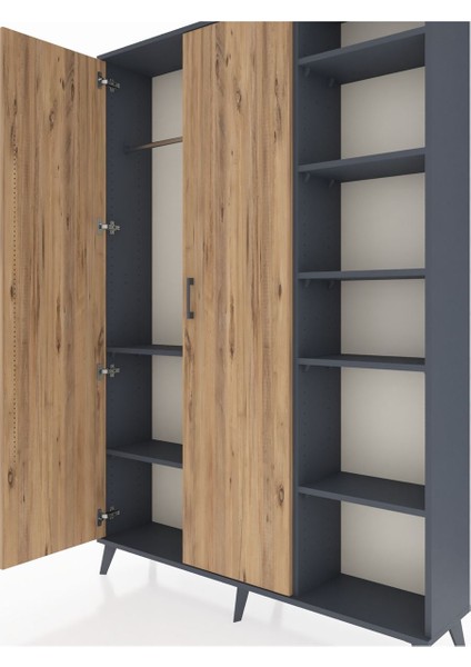 Arges Dolap 7 Raflı 2 Kapaklı Tek Askılı 132X30X195 Antrasit-Çam/antrasit fırsatları