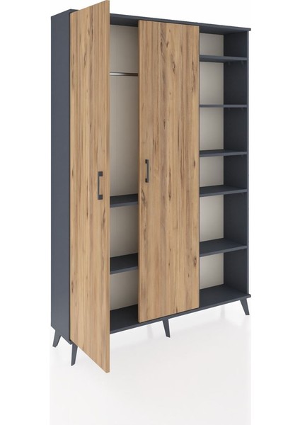 Arges Dolap 7 Raflı 2 Kapaklı Tek Askılı 132X30X195 Antrasit-Çam/antrasit indirimleri