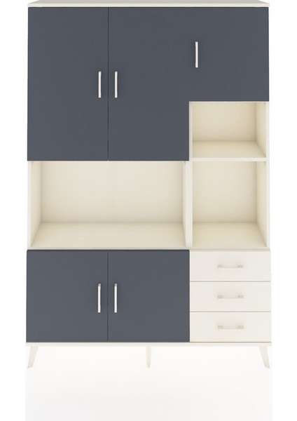 Arges Dolap 9 Raflı 3 Çekmeceli 5 Kapaklı 132X30X195 Aytaşı-Antrasit/aytaşı