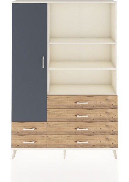 Arges Dolap 7 Raflı 6 Çekmeceli Tek Kapaklı 132X30X195 Aytaşı-Antrasit/çam