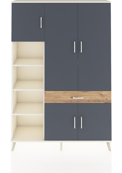 Arges Dolap 8 Raflı Tek Çekmeceli 5 Kapaklı 132X30X195 Aytaşı-Antrasit/çam