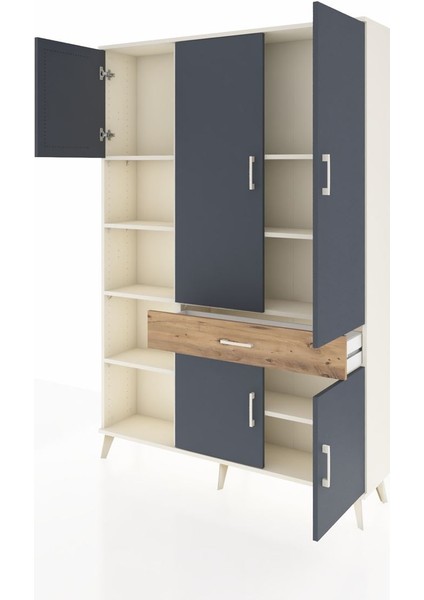 Arges Dolap 8 Raflı Tek Çekmeceli 5 Kapaklı 132X30X195 Aytaşı-Antrasit/çam modelleri