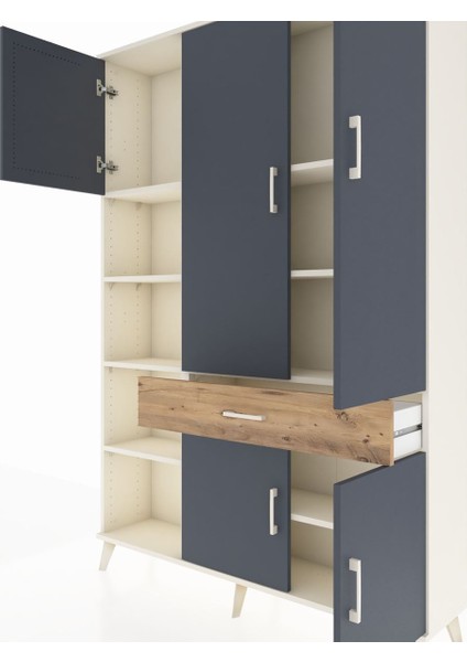 Arges Dolap 8 Raflı Tek Çekmeceli 5 Kapaklı 132X30X195 Aytaşı-Antrasit/çam fırsatları