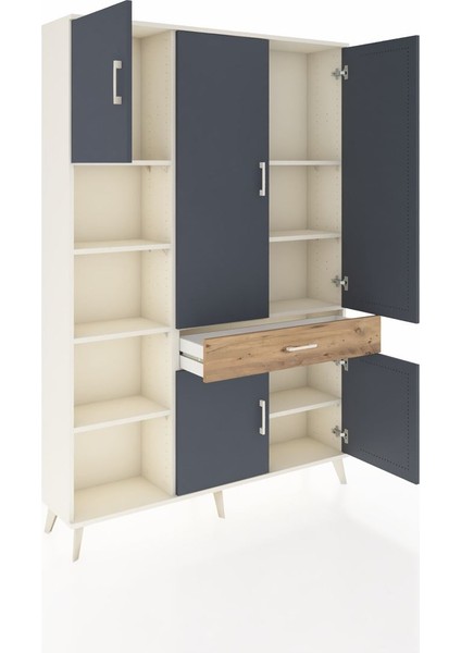 Arges Dolap 8 Raflı Tek Çekmeceli 5 Kapaklı 132X30X195 Aytaşı-Antrasit/çam indirimleri